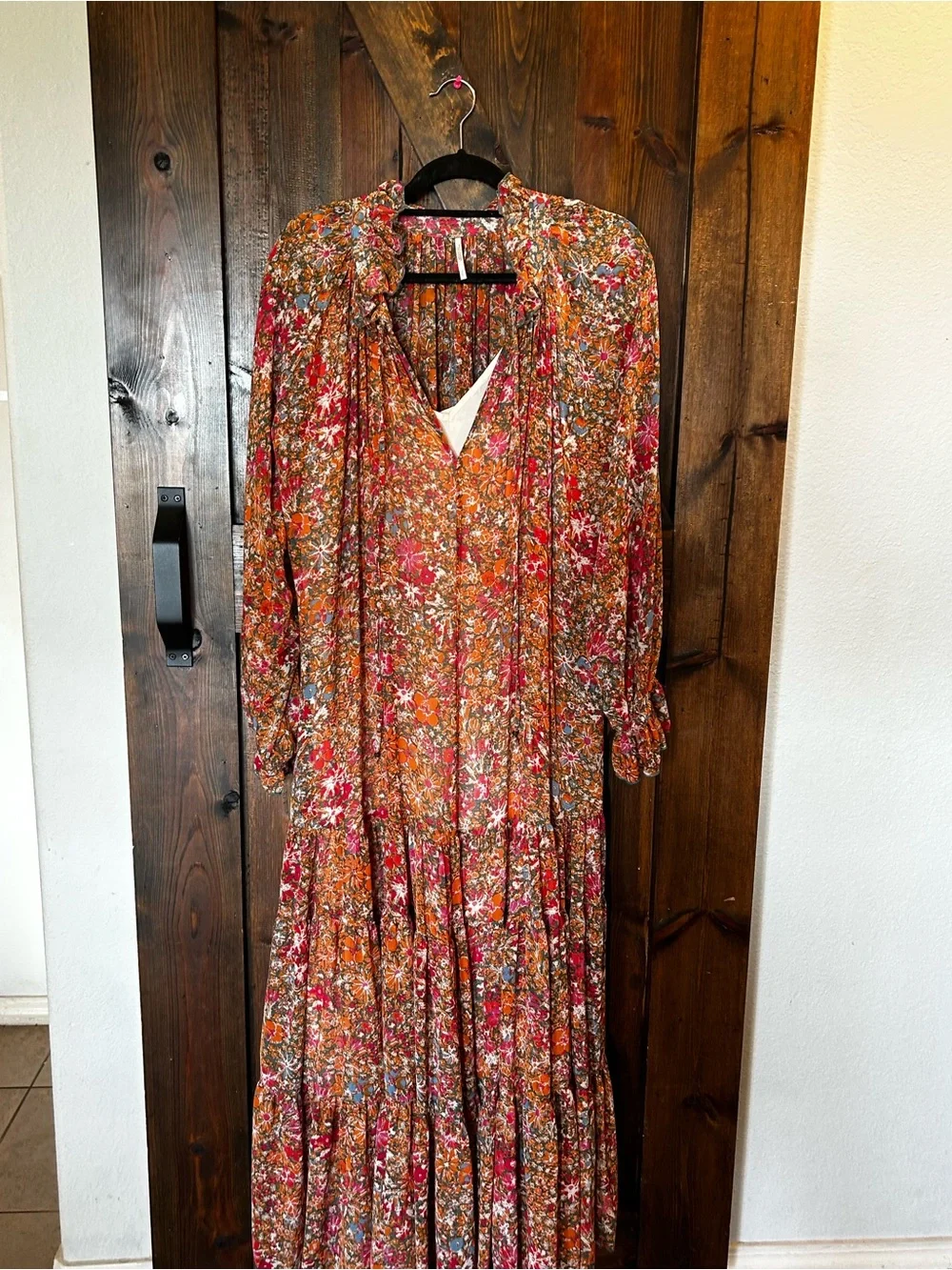Boho Free People Floral Long Sleeve Midi Dress - Rust Multi - Picture 3 of 8